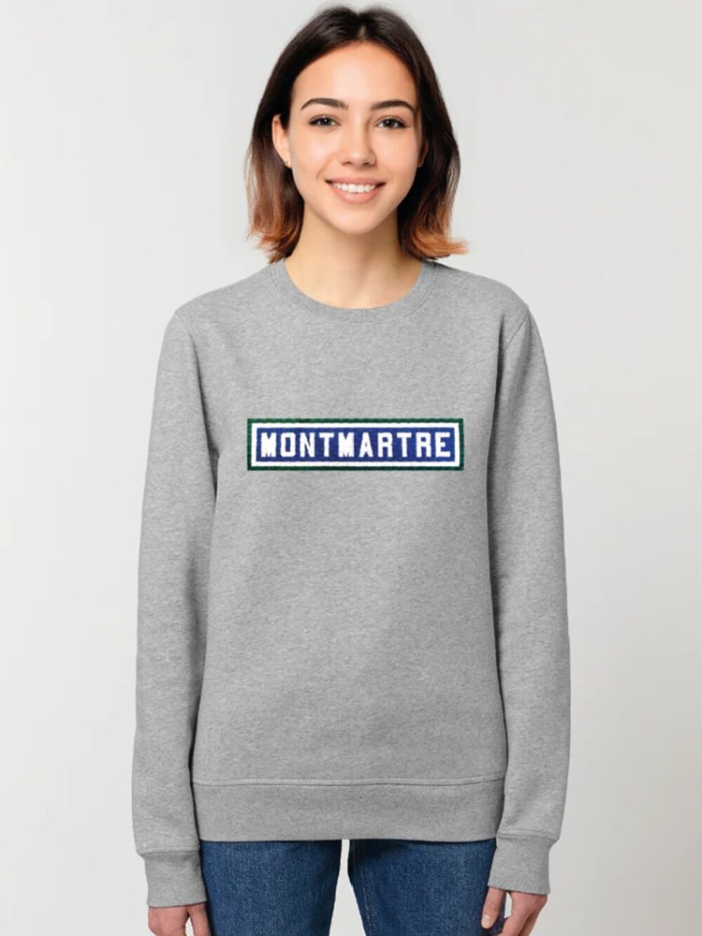 Le Bijou Parisien Montmartre Embroidered Pullover Sweatshirt Cotton Grey Sz S